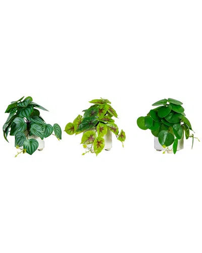 Nearly Natural 8in. Artificial Mixed Greens In Ceramic Planter- S