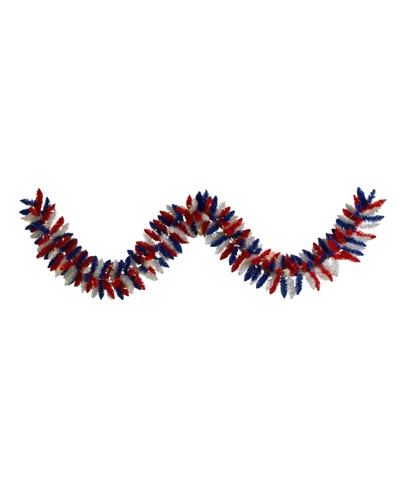 Nearly Natural 9' Patriotic American Flag Themed Artificial Garland With 50 Warm Led Lights In Open Miscellaneous