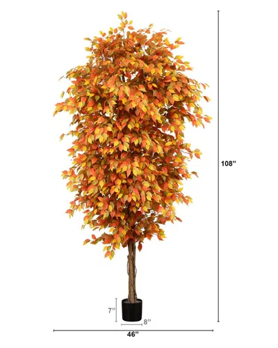 Nearly Natural 9ft. Autumn Ficus Artificial Fall Tree In Orange