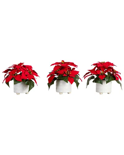 Nearly Natural 9in. Artificial Poinsettia Arrangements In White C