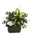 Nearly Natural African Violet, Dieffenbachia & Ivy With Chest Silk Plant In Green