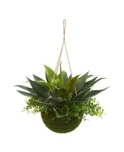 Nearly Natural Agave And Maiden Hair Artificial Plant In Hanging Basket (indoor/outdoor) In Green