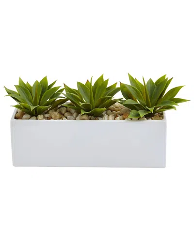 Nearly Natural Agave Succulent In Rectangular Planter In Green