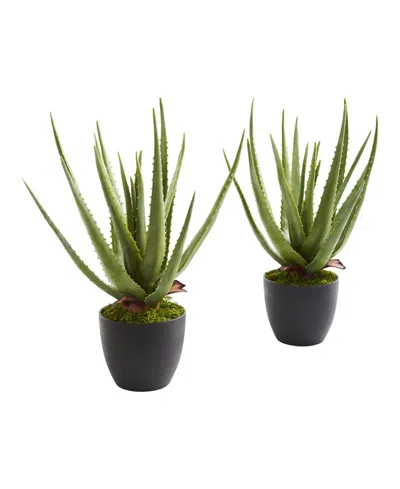 Nearly Natural Aloe Artificial Plant, Set Of 2 In Green