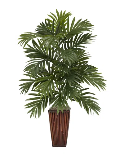 Nearly Natural Areca Palm W/ Bamboo Vase Silk Plant In Green