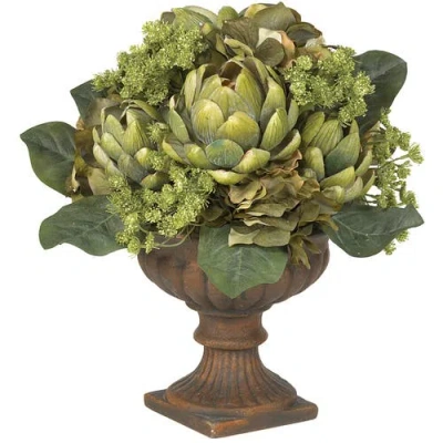 Nearly Natural Artichoke Centerpiece Artificial Flower Arrangement In Green