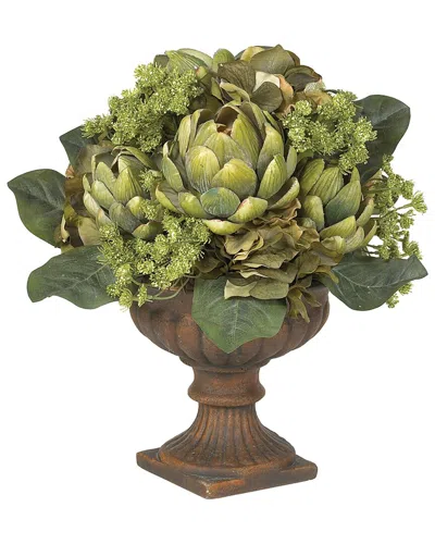 Nearly Natural Artichoke Centerpiece Silk Flower Arrangement In Green
