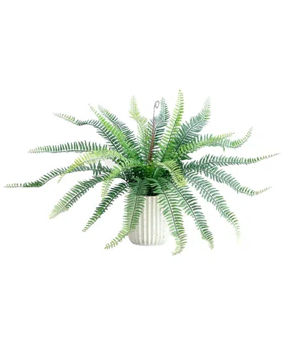 Nearly Natural Artificial Boston Fern Plant In Decorative Cement Planter In Green