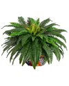 Nearly Natural Artificial Double Boston Fern In Handmade Mexican Talavera Ceramic Planter In Green