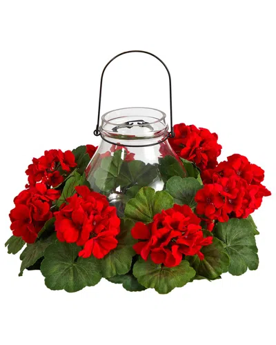 Nearly Natural Poinsettia Pine & Pinecone Candelabrum In Red