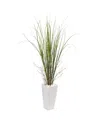 Nearly Natural Bamboo Grass Artificial Plant In White Tower Ceramic In Green