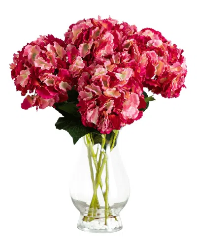 Nearly Natural Artificial Hydrangea Arrangement In Glass Vase In Pink