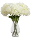 Nearly Natural Artificial Hydrangea Arrangement In Glass Vase In White