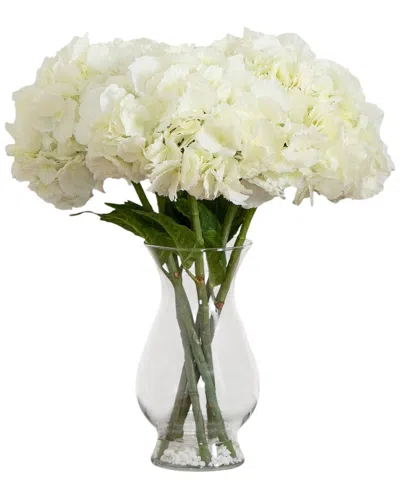 Nearly Natural Artificial Hydrangea Arrangement In Glass Vase In White
