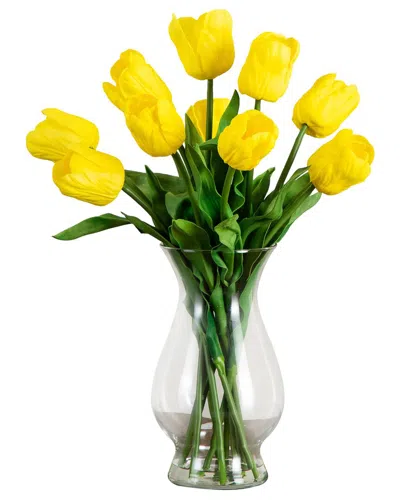 Nearly Natural 23in Artificial Tulip Arrangement With Cylinder Glass Vase In Yellow