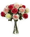 Nearly Natural Assorted Blooming Roses With Vase In Multi