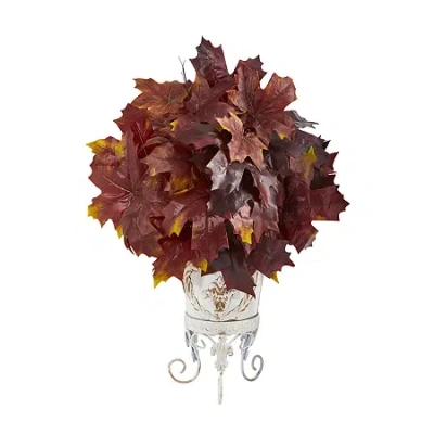 Nearly Natural 20in. Autumn Maple Leaf Artificial Plant In Metal Planter In Burgundy
