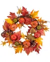 Nearly Natural Autumn Pumpkin & Berries Artificial Fall Wreath 24in In Orange