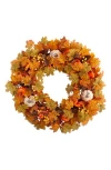 Nearly Natural 30in. Autumn Pumpkin & Maple Leaf Artificial Fall Wreath In Orange