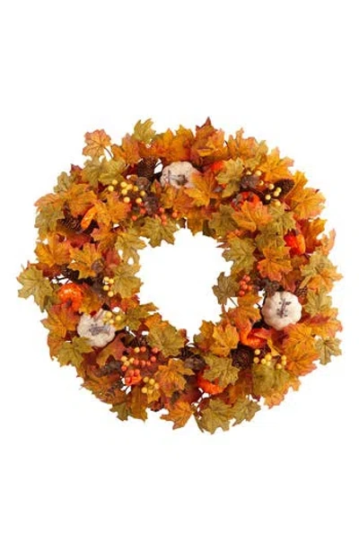 NEARLY NATURAL NEARLY NATURAL AUTUMN PUMPKIN & MABLE LEAVES WREATH