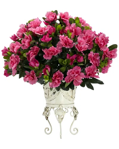 Nearly Natural Azalea W/ Metal Planter Silk Plant In Pink