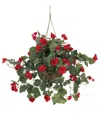 Nearly Natural Begonia Hanging Basket In Multi