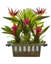 Nearly Natural Birds Of Paradise And Bromeliad In Planter In Red