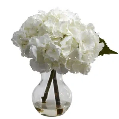 Nearly Natural Blooming Hydrangea With Vase Arrangement In White