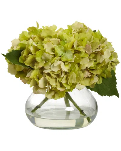 Nearly Natural Blooming Hydrangea With Vase In Green