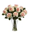 Nearly Natural Pink Blooming Roses With Vase In Light Pink