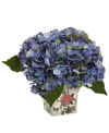 Nearly Natural Blue Hydrangea Artificial Arrangement With Floral Planter In Blue