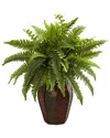 Nearly Natural Boston Fern Artificial Plant In Decorative Planter In Green