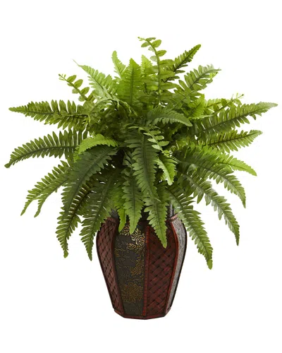 Nearly Natural Boston Fern Artificial Plant In Decorative Planter In Green