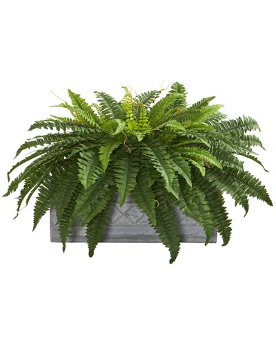 Nearly Natural Boston Fern Artificial Plant In Stone Planter In Green