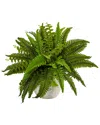 Nearly Natural Boston Fern Artificial Plant In White Planter In Green