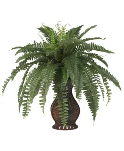Nearly Natural Boston Fern W/ Urn Silk Plant In Green