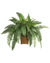 Nearly Natural Boston Fern With Wicker Basket Silk Plant In Green