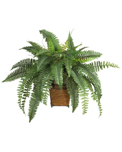 NEARLY NATURAL NEARLY NATURAL BOSTON FERN WITH WICKER BASKET SILK PLANT