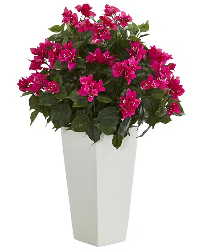 Nearly Natural Bougainvillea Artificial Plant In White Tower Planter In Pink