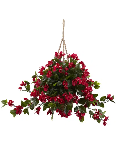 Nearly Natural Bougainvillea Hanging Basket Uv Resistant In Red