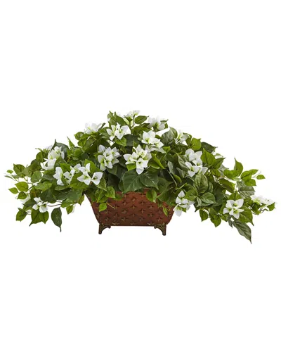 Nearly Natural Bougainvillea In Metal Planter In White