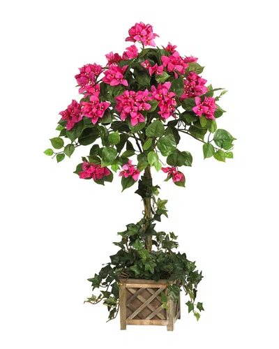 Nearly Natural Bougainvillea Topiary With Wood Box In Pink
