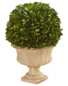 Nearly Natural Boxwood Topiary Ball Preserved Plant In Decorative Urn In Green