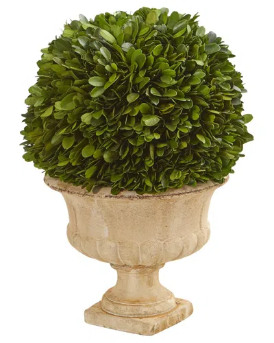 Nearly Natural Boxwood Topiary Ball Preserved Plant In Decorative Urn In Green
