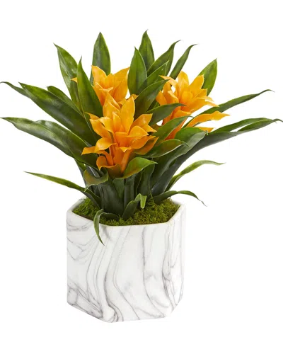 Nearly Natural Bromeliad Artificial Plant In Marble Finished Vase In Assorted