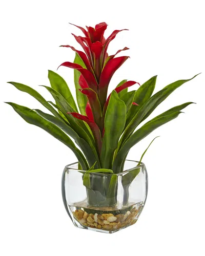 Nearly Natural Bromeliad With Glass Vase Arrangement In Green