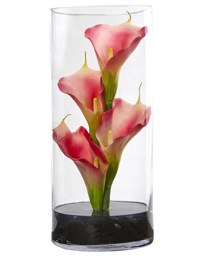 Nearly Natural Calla Lily Artificial Arrangement In Cylinder Glass Vase