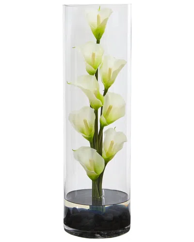 Nearly Natural Calla Lily Artificial Arrangement In Cylinder Glass Vase In Cream
