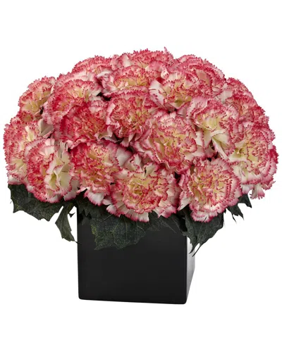 Nearly Natural Carnation Arrangement With Vase In Pink