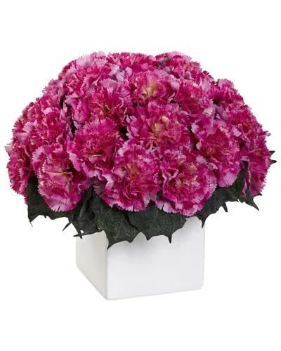 Nearly Natural Carnation Arrangement With Vase In Pink